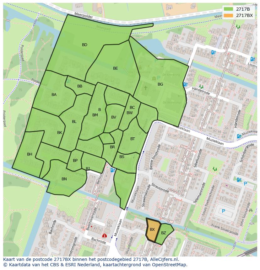 Afbeelding van het postcodegebied 2717 BX op de kaart.