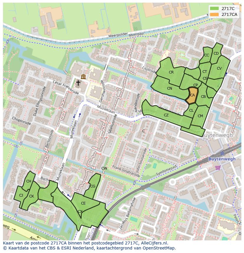 Afbeelding van het postcodegebied 2717 CA op de kaart.