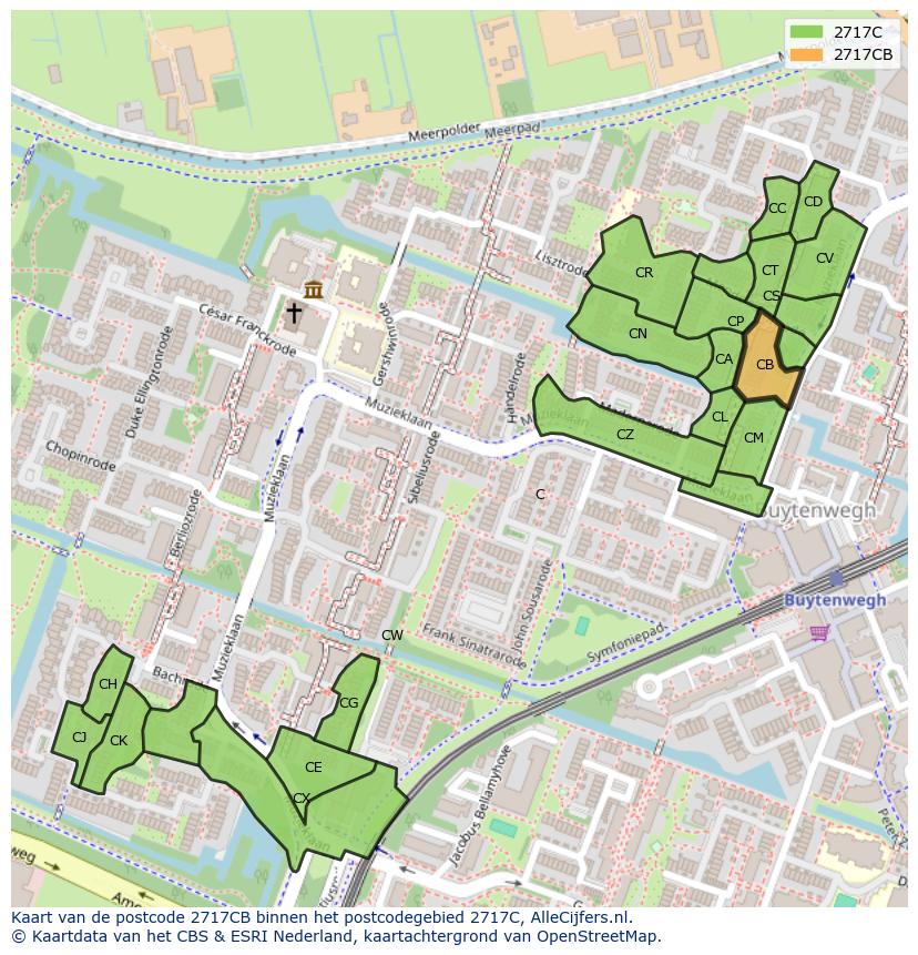 Afbeelding van het postcodegebied 2717 CB op de kaart.