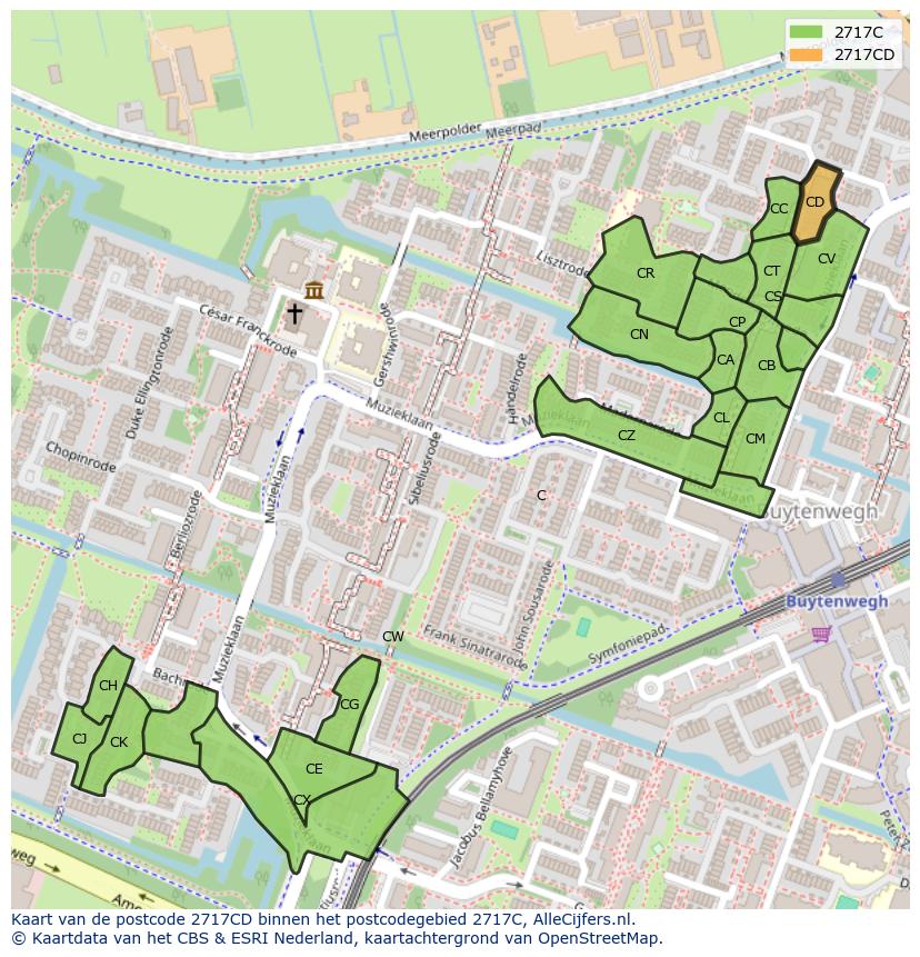 Afbeelding van het postcodegebied 2717 CD op de kaart.