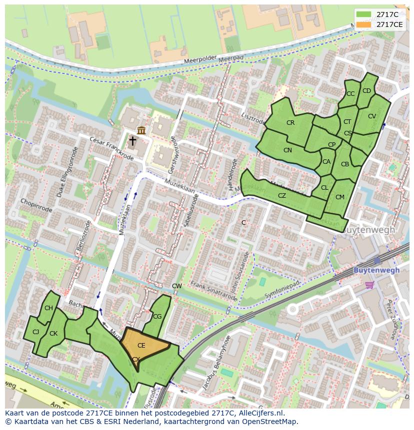 Afbeelding van het postcodegebied 2717 CE op de kaart.