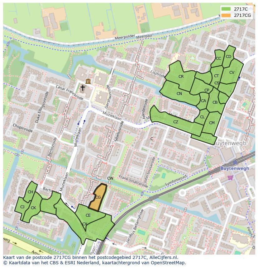 Afbeelding van het postcodegebied 2717 CG op de kaart.