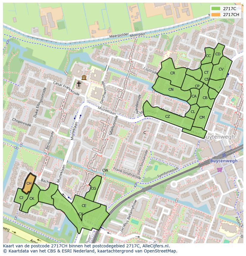 Afbeelding van het postcodegebied 2717 CH op de kaart.