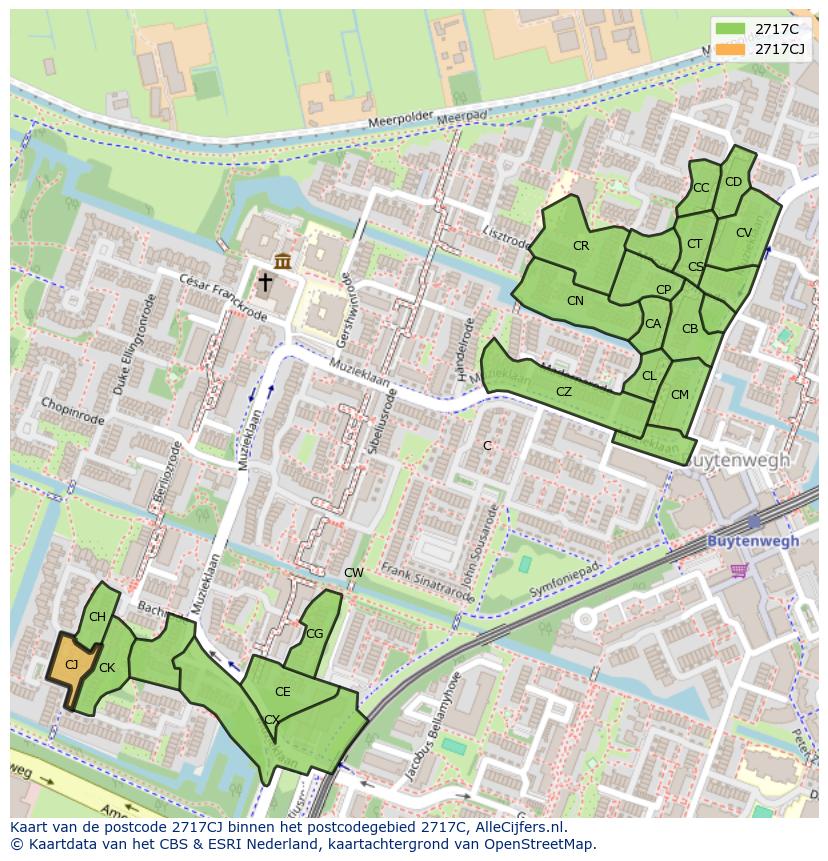 Afbeelding van het postcodegebied 2717 CJ op de kaart.