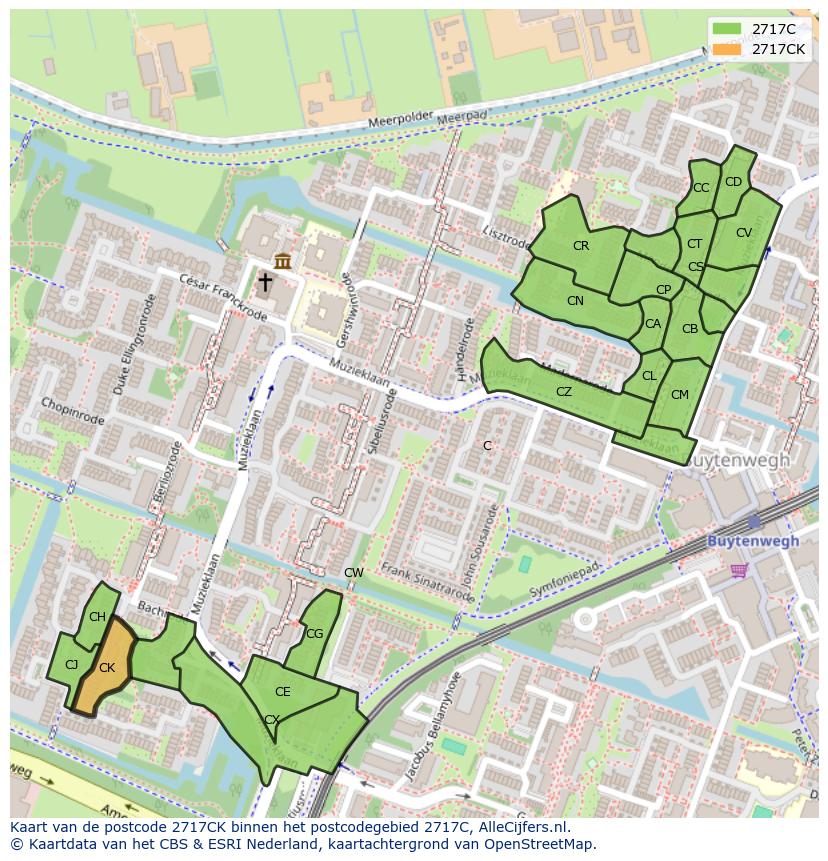 Afbeelding van het postcodegebied 2717 CK op de kaart.