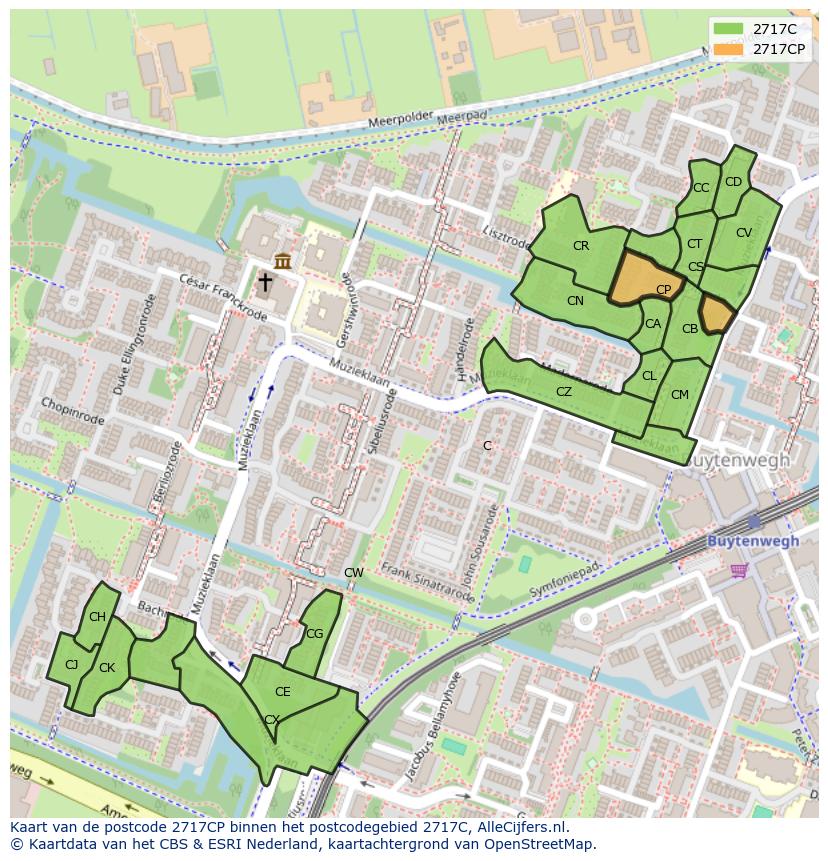 Afbeelding van het postcodegebied 2717 CP op de kaart.