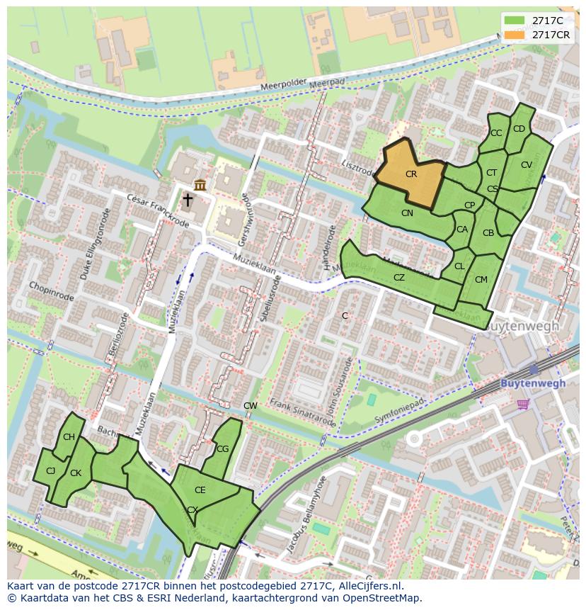 Afbeelding van het postcodegebied 2717 CR op de kaart.