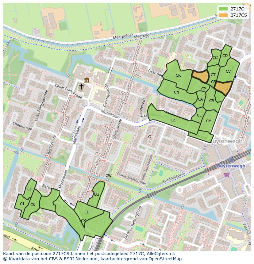 Afbeelding van het postcodegebied 2717 CS op de kaart.