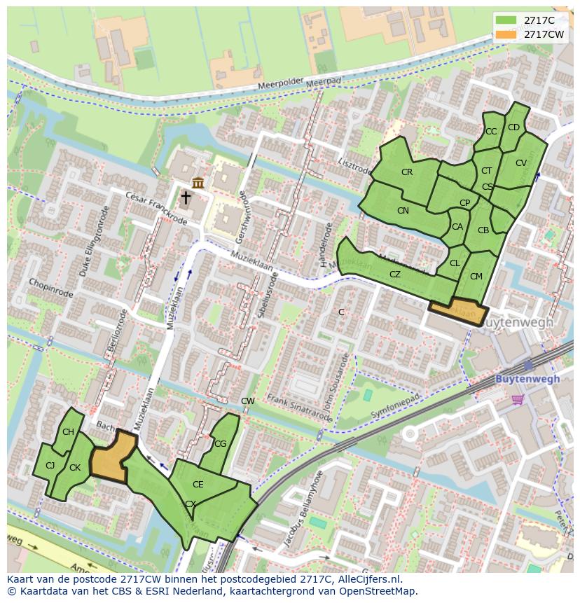 Afbeelding van het postcodegebied 2717 CW op de kaart.