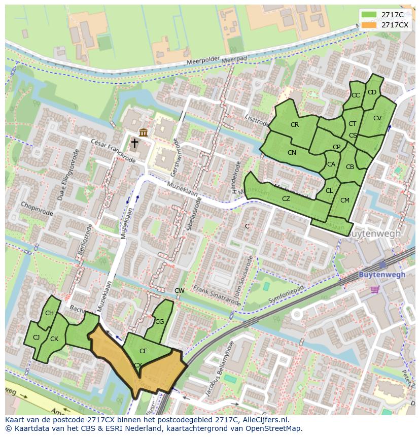 Afbeelding van het postcodegebied 2717 CX op de kaart.