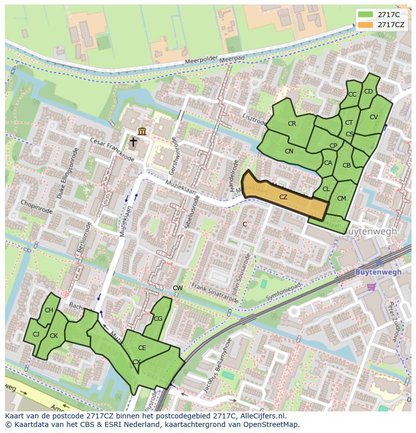 Afbeelding van het postcodegebied 2717 CZ op de kaart.