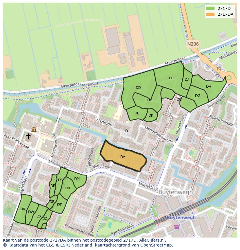 Afbeelding van het postcodegebied 2717 DA op de kaart.