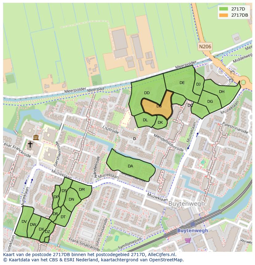 Afbeelding van het postcodegebied 2717 DB op de kaart.