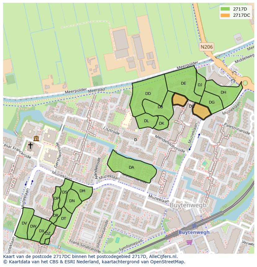 Afbeelding van het postcodegebied 2717 DC op de kaart.