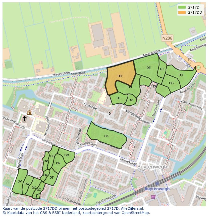 Afbeelding van het postcodegebied 2717 DD op de kaart.