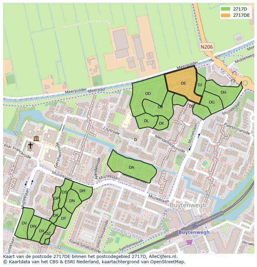 Afbeelding van het postcodegebied 2717 DE op de kaart.