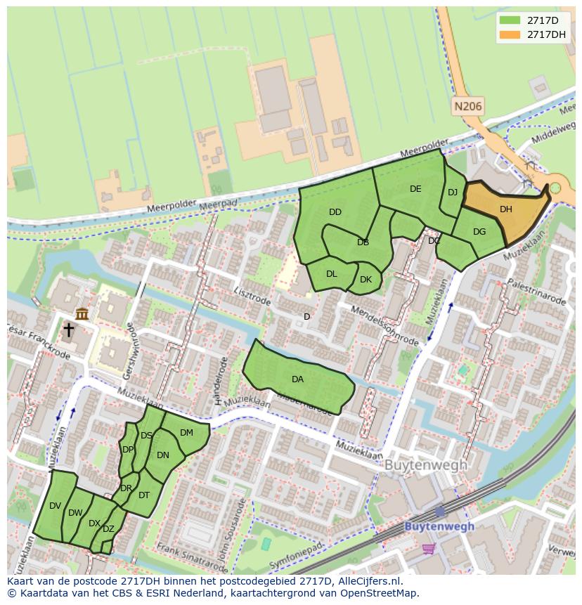 Afbeelding van het postcodegebied 2717 DH op de kaart.