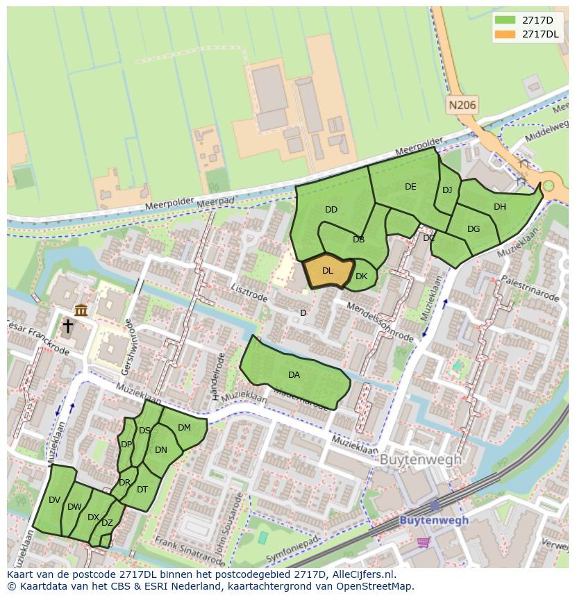 Afbeelding van het postcodegebied 2717 DL op de kaart.