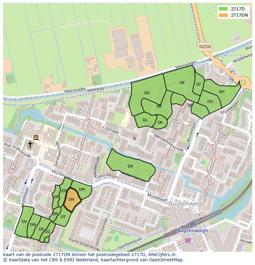 Afbeelding van het postcodegebied 2717 DN op de kaart.