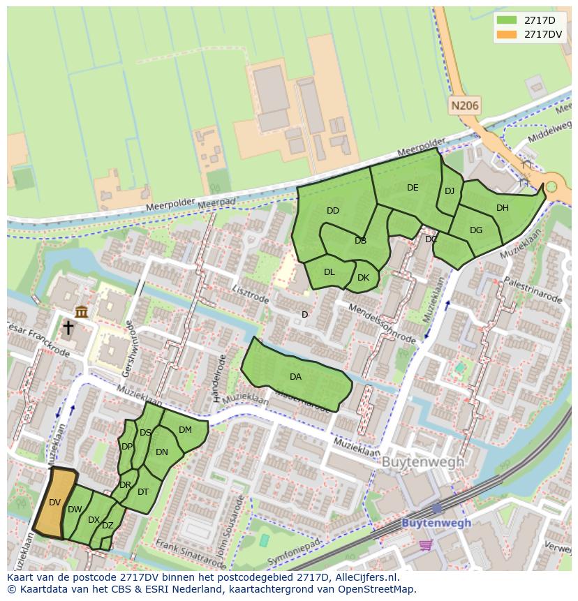 Afbeelding van het postcodegebied 2717 DV op de kaart.