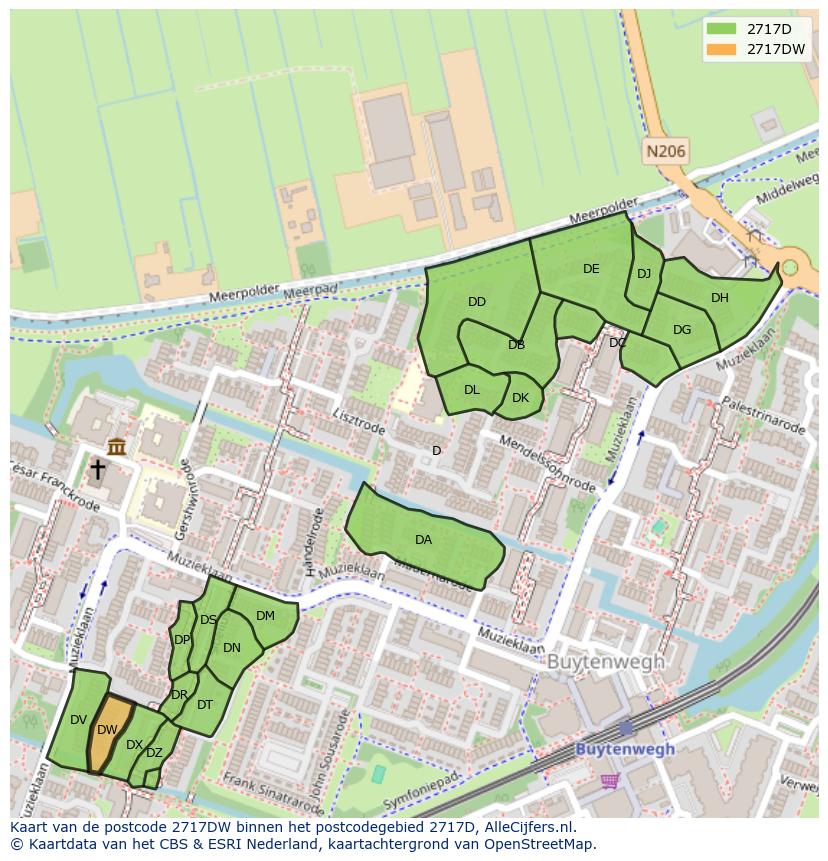 Afbeelding van het postcodegebied 2717 DW op de kaart.