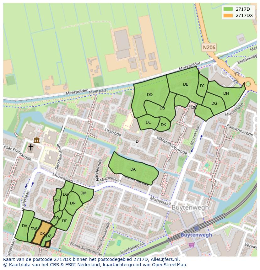 Afbeelding van het postcodegebied 2717 DX op de kaart.
