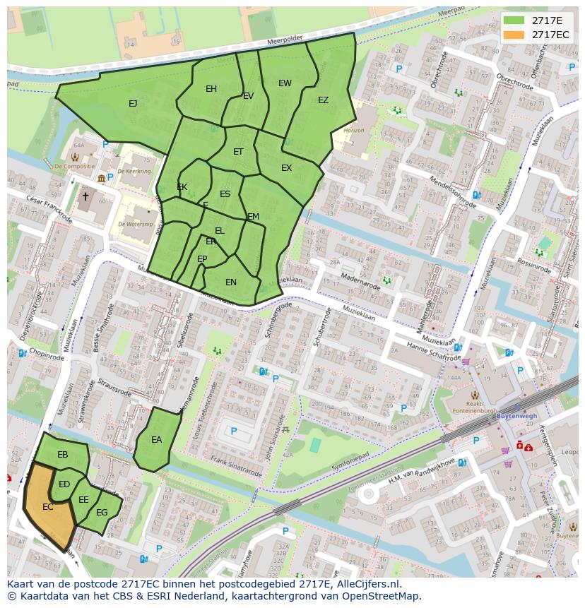 Afbeelding van het postcodegebied 2717 EC op de kaart.