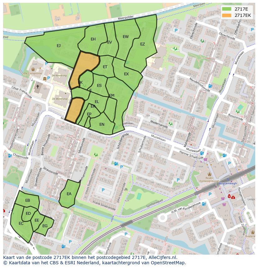 Afbeelding van het postcodegebied 2717 EK op de kaart.