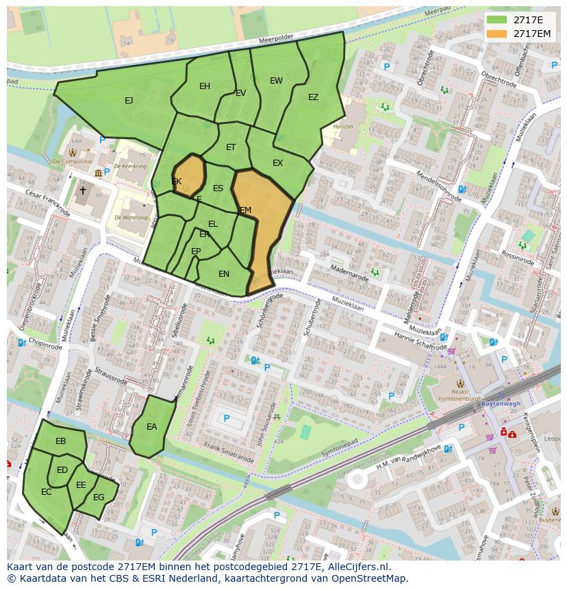 Afbeelding van het postcodegebied 2717 EM op de kaart.