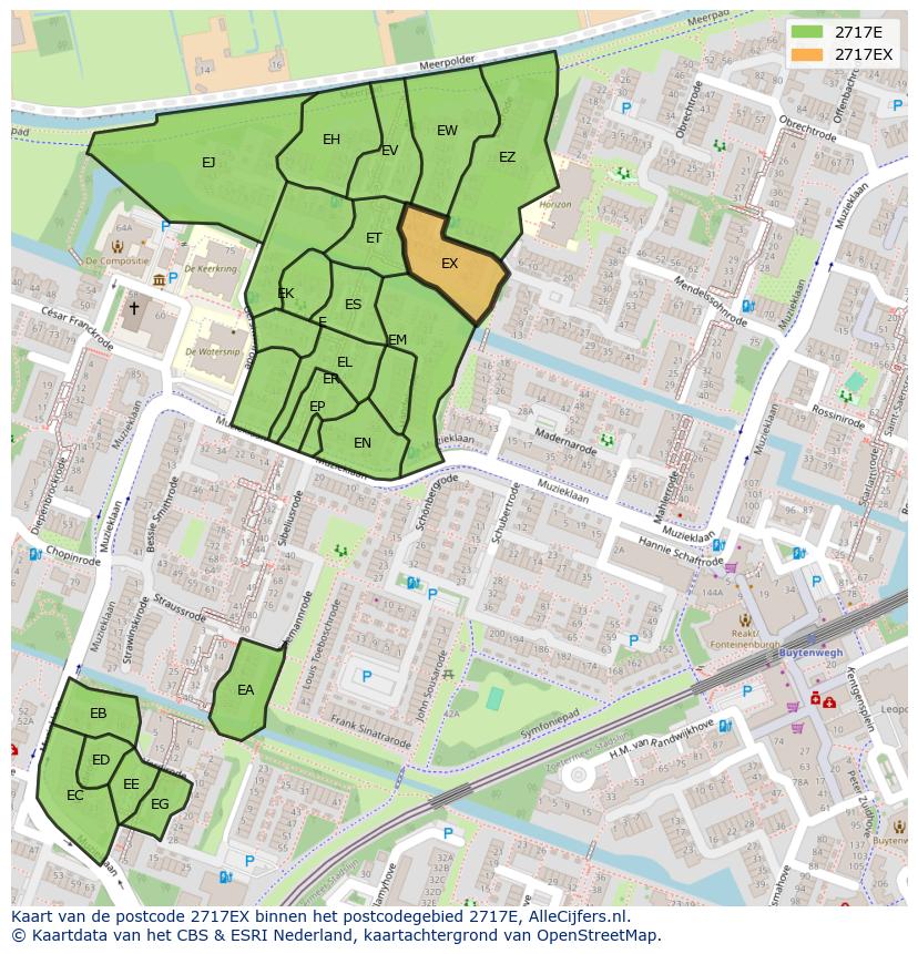 Afbeelding van het postcodegebied 2717 EX op de kaart.