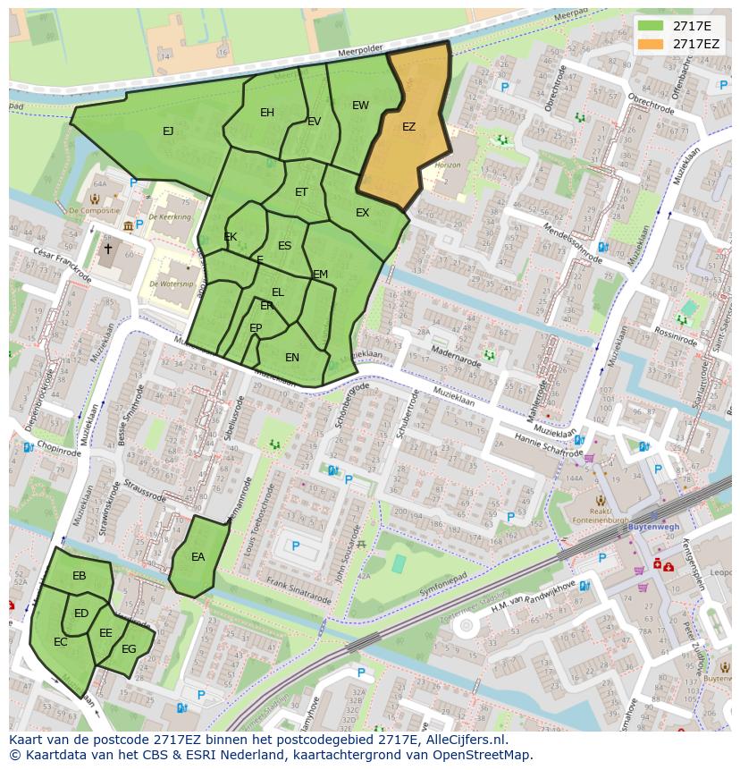 Afbeelding van het postcodegebied 2717 EZ op de kaart.