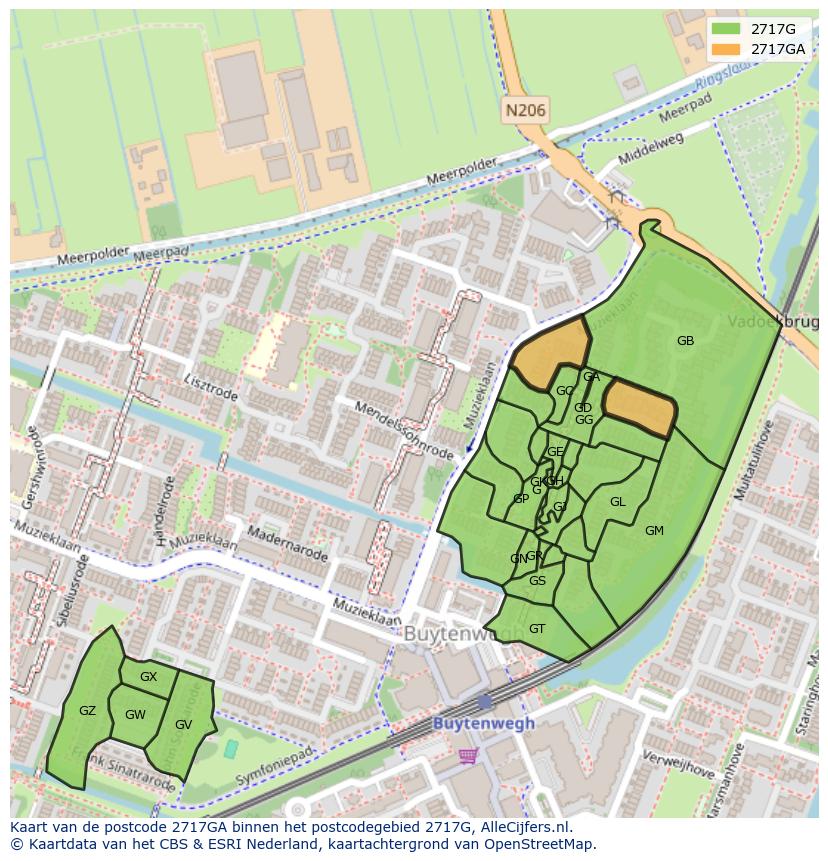 Afbeelding van het postcodegebied 2717 GA op de kaart.
