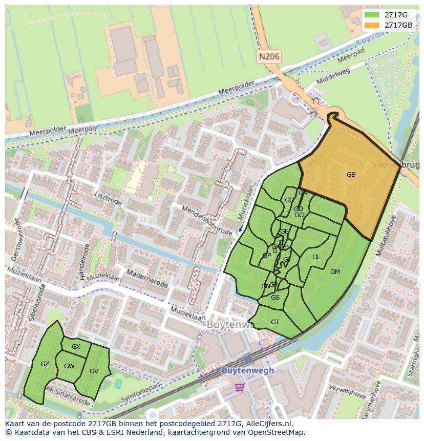 Afbeelding van het postcodegebied 2717 GB op de kaart.
