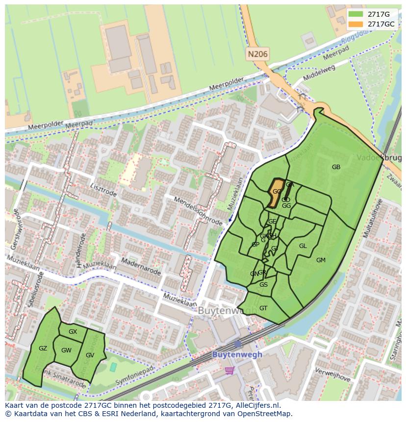 Afbeelding van het postcodegebied 2717 GC op de kaart.
