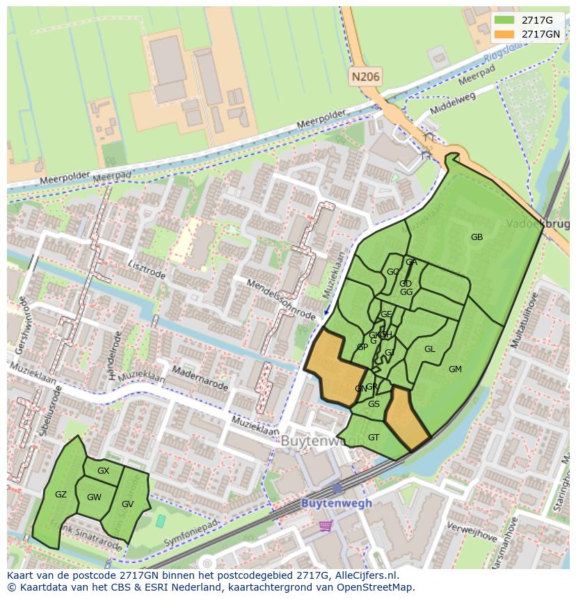Afbeelding van het postcodegebied 2717 GN op de kaart.