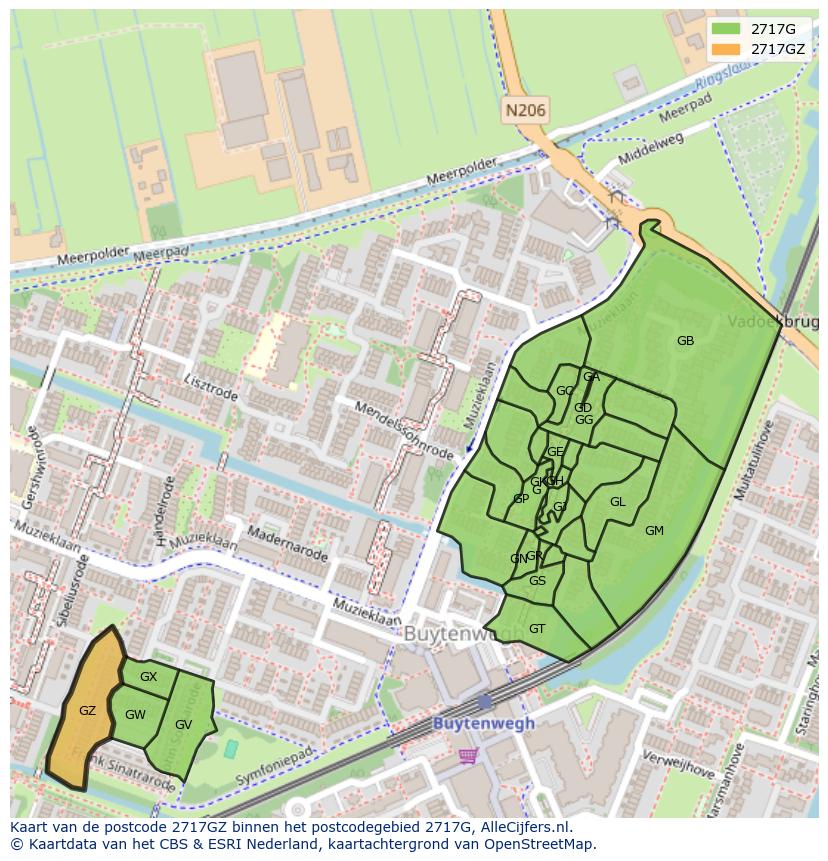 Afbeelding van het postcodegebied 2717 GZ op de kaart.