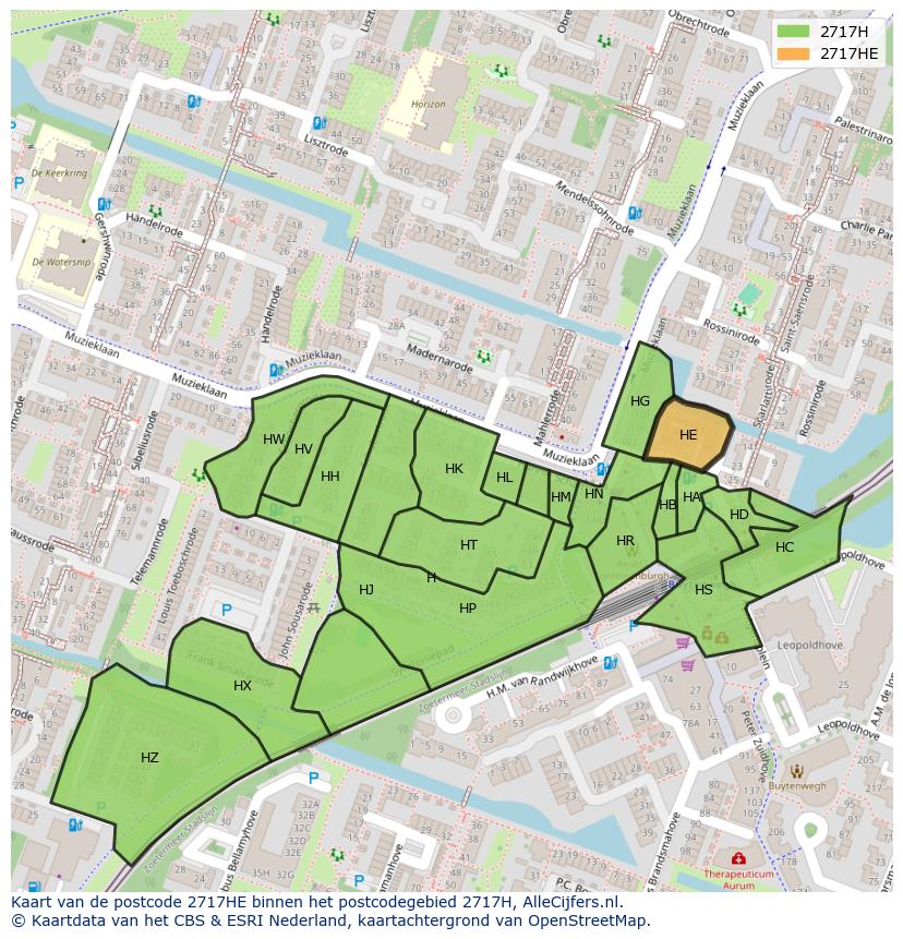 Afbeelding van het postcodegebied 2717 HE op de kaart.