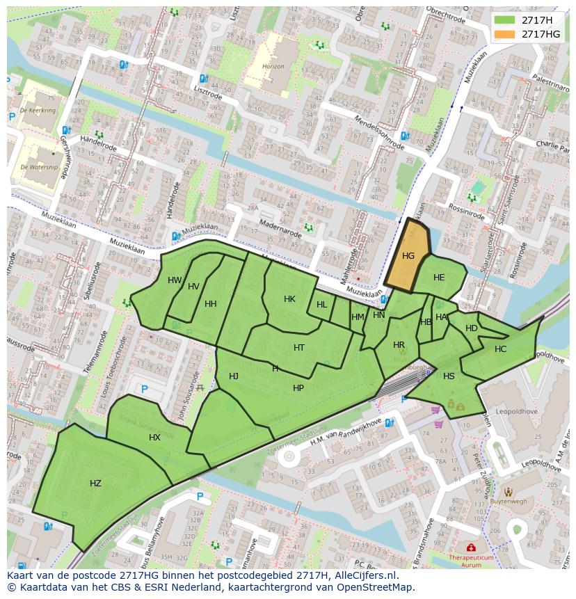 Afbeelding van het postcodegebied 2717 HG op de kaart.