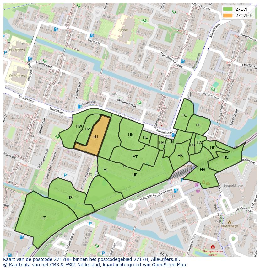 Afbeelding van het postcodegebied 2717 HH op de kaart.