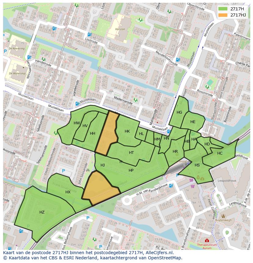 Afbeelding van het postcodegebied 2717 HJ op de kaart.