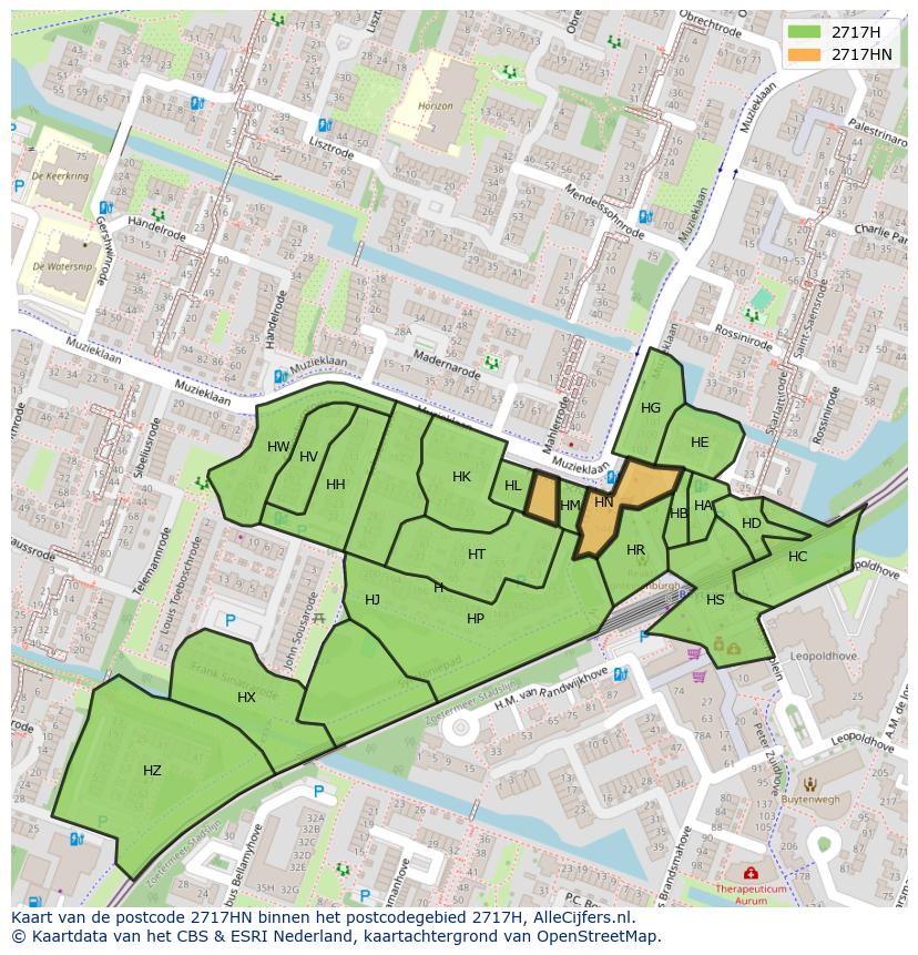 Afbeelding van het postcodegebied 2717 HN op de kaart.
