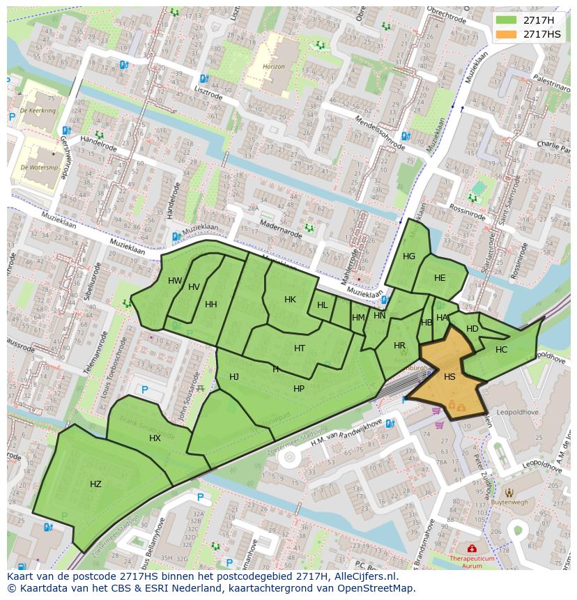 Afbeelding van het postcodegebied 2717 HS op de kaart.