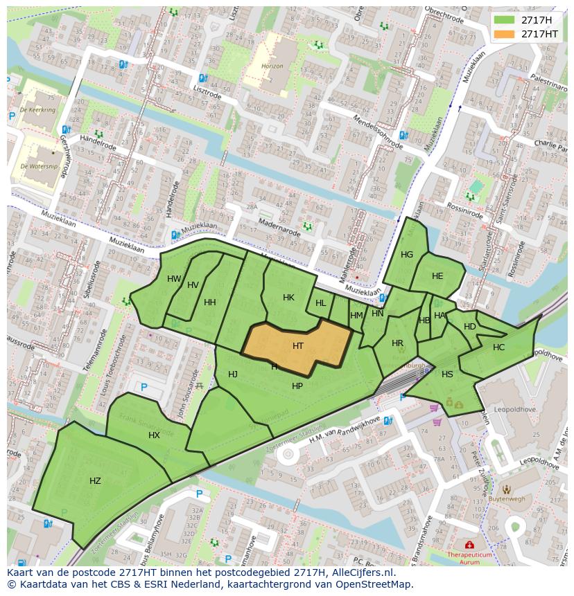 Afbeelding van het postcodegebied 2717 HT op de kaart.