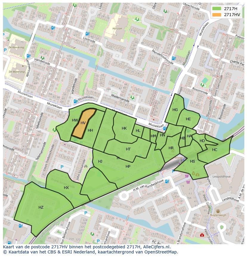Afbeelding van het postcodegebied 2717 HV op de kaart.