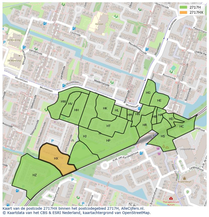 Afbeelding van het postcodegebied 2717 HX op de kaart.