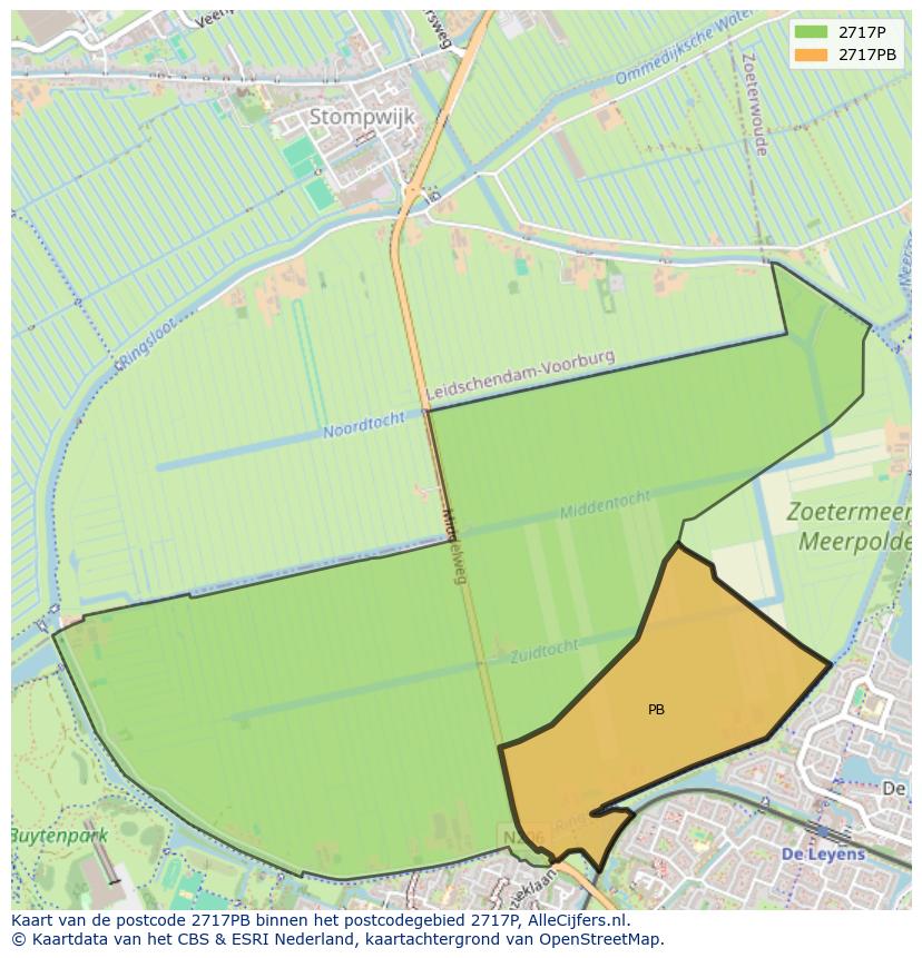 Afbeelding van het postcodegebied 2717 PB op de kaart.