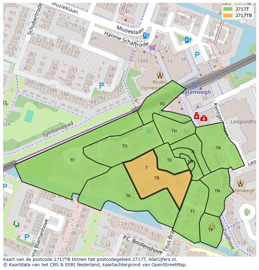 Afbeelding van het postcodegebied 2717 TB op de kaart.