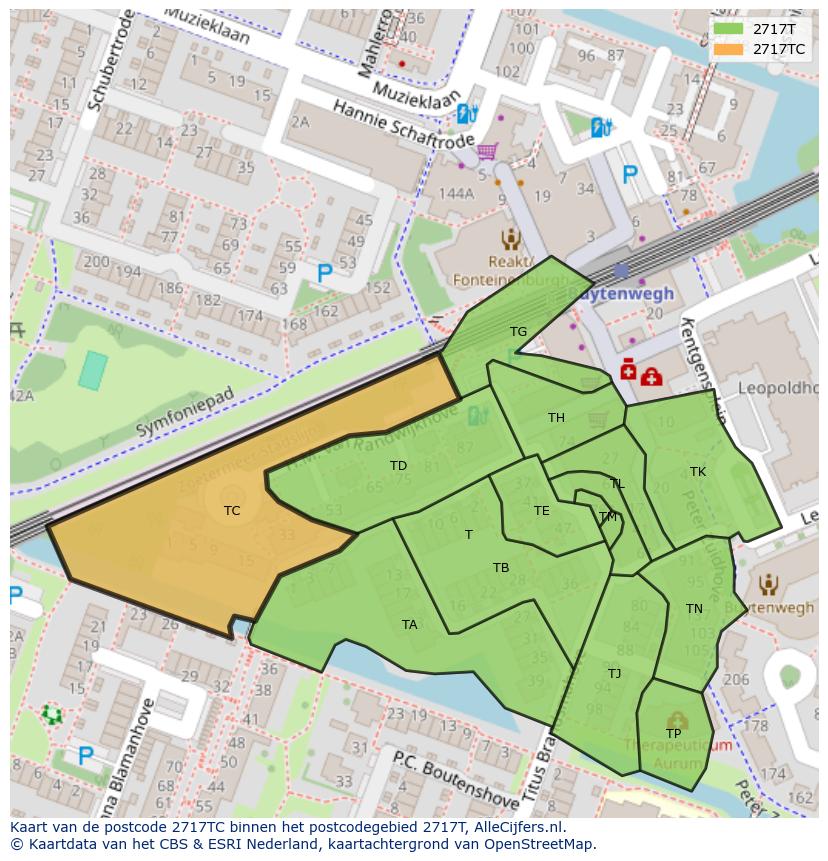 Afbeelding van het postcodegebied 2717 TC op de kaart.