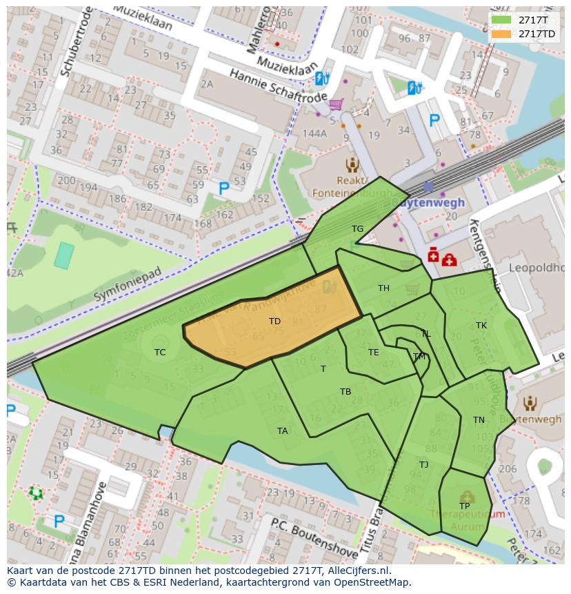 Afbeelding van het postcodegebied 2717 TD op de kaart.
