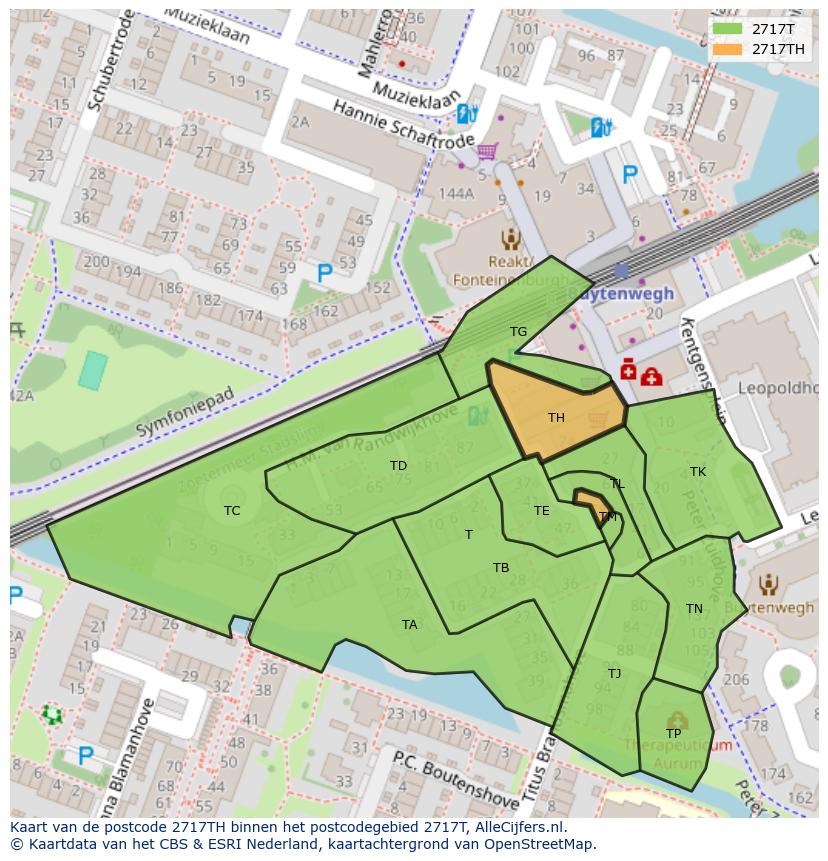 Afbeelding van het postcodegebied 2717 TH op de kaart.